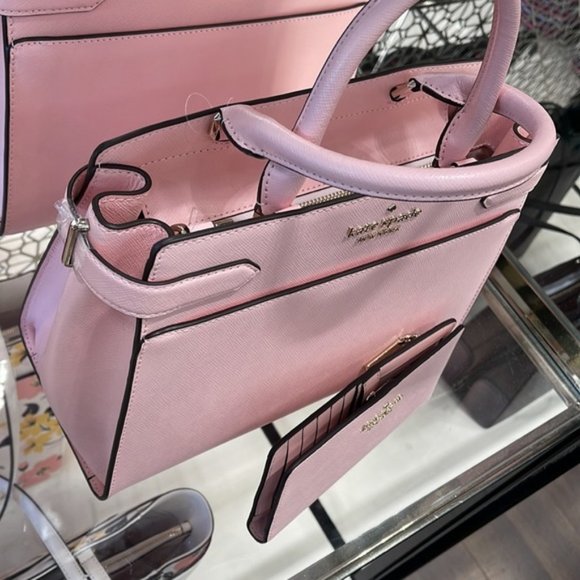 Kate Spade Staci Medium Satchel & Staci Large Slim Bifold Wallet Chalk Pink - Picture 10 of 16